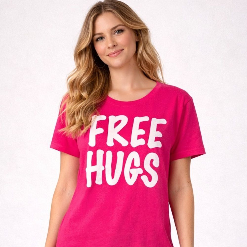 Pink Graphic Tee - Free Hugs